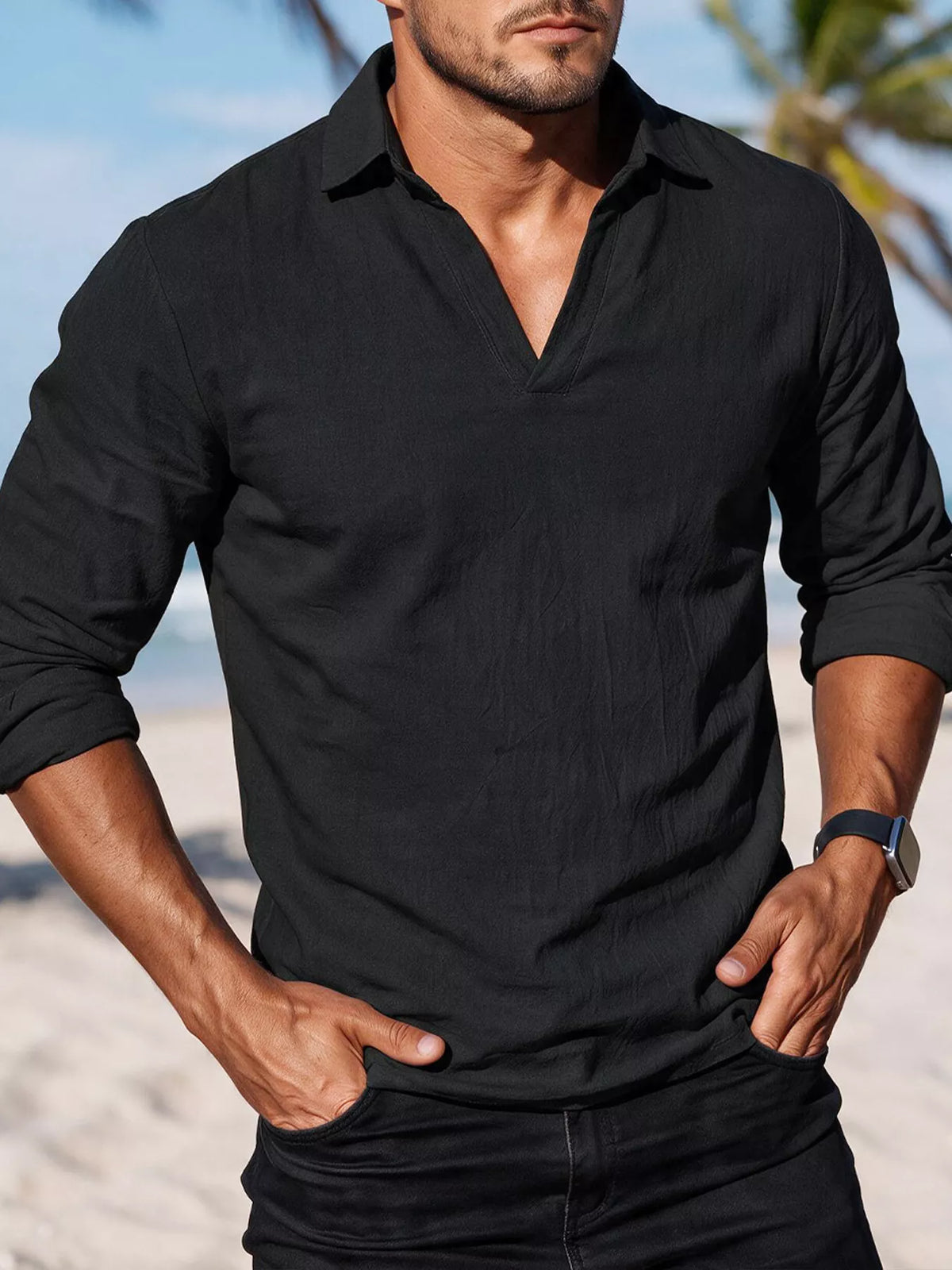 Men's Full Size Casual Long Sleeve Linen-Blend Shirt Plus Size - Lilixa.store