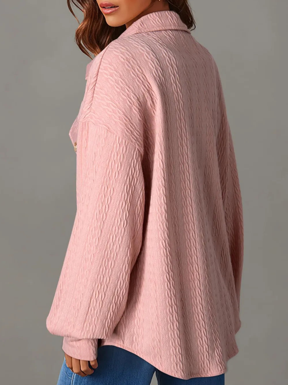 Textured Button Up Long Sleeve Shacket, view 14