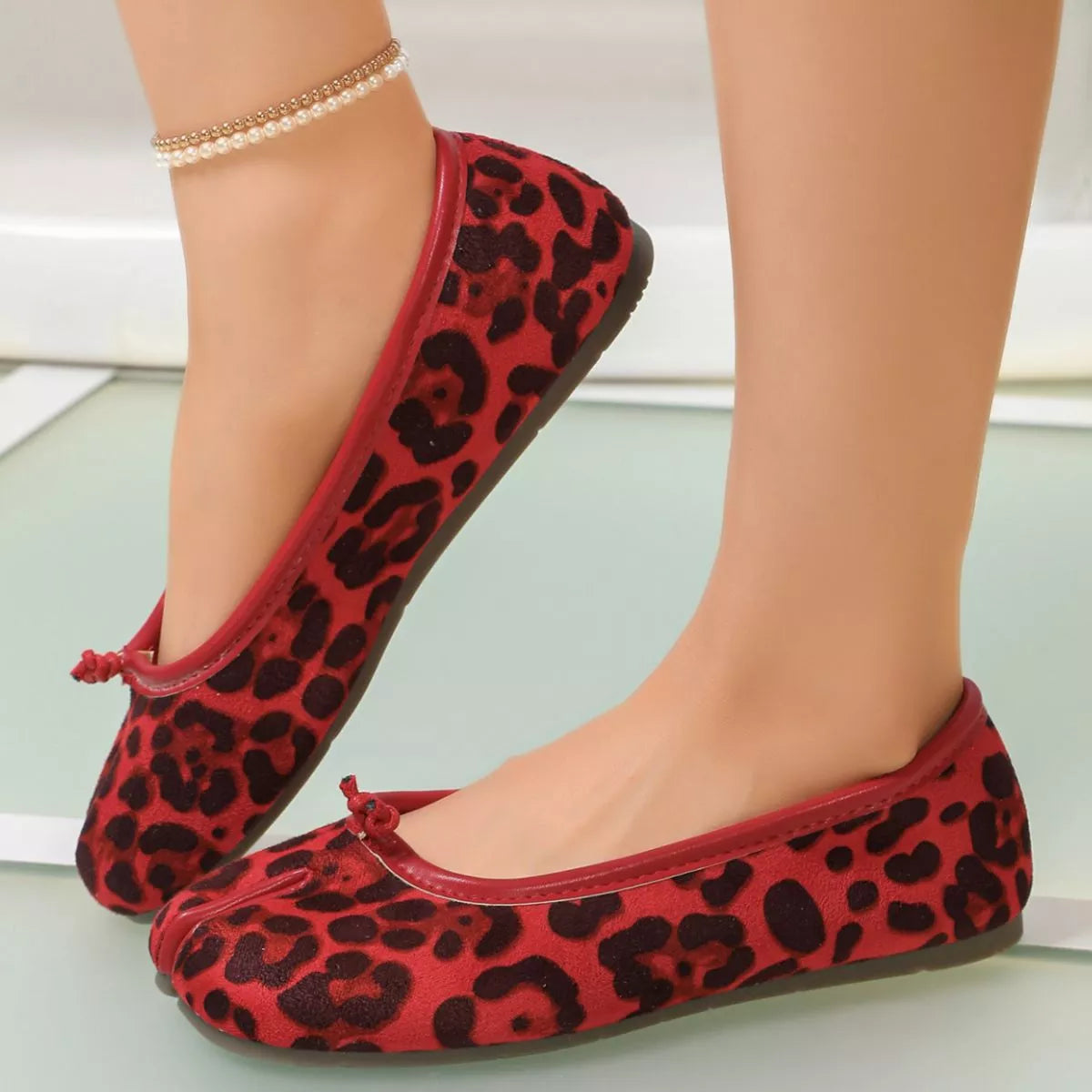 Split-Toe Leopard Print Slip-Ons - Lilixa.store