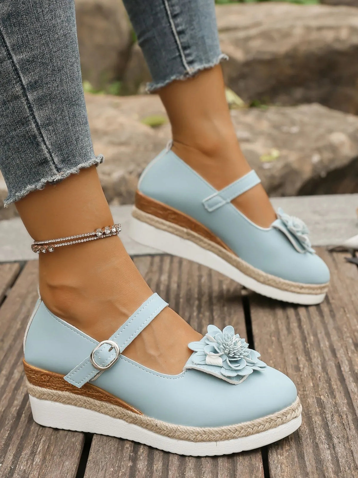 Flower Embellished Mary Jane Loafers, view 6