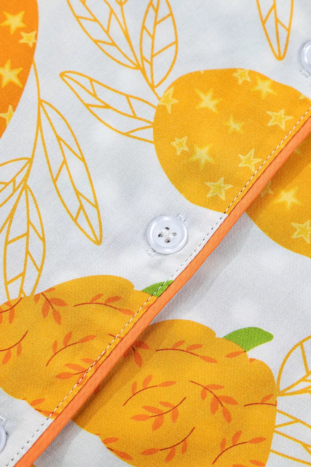 Short Sleeve Pumpkin Print Polka Dot Trim Pocket Placket Lounge Set - Lilixa.store
