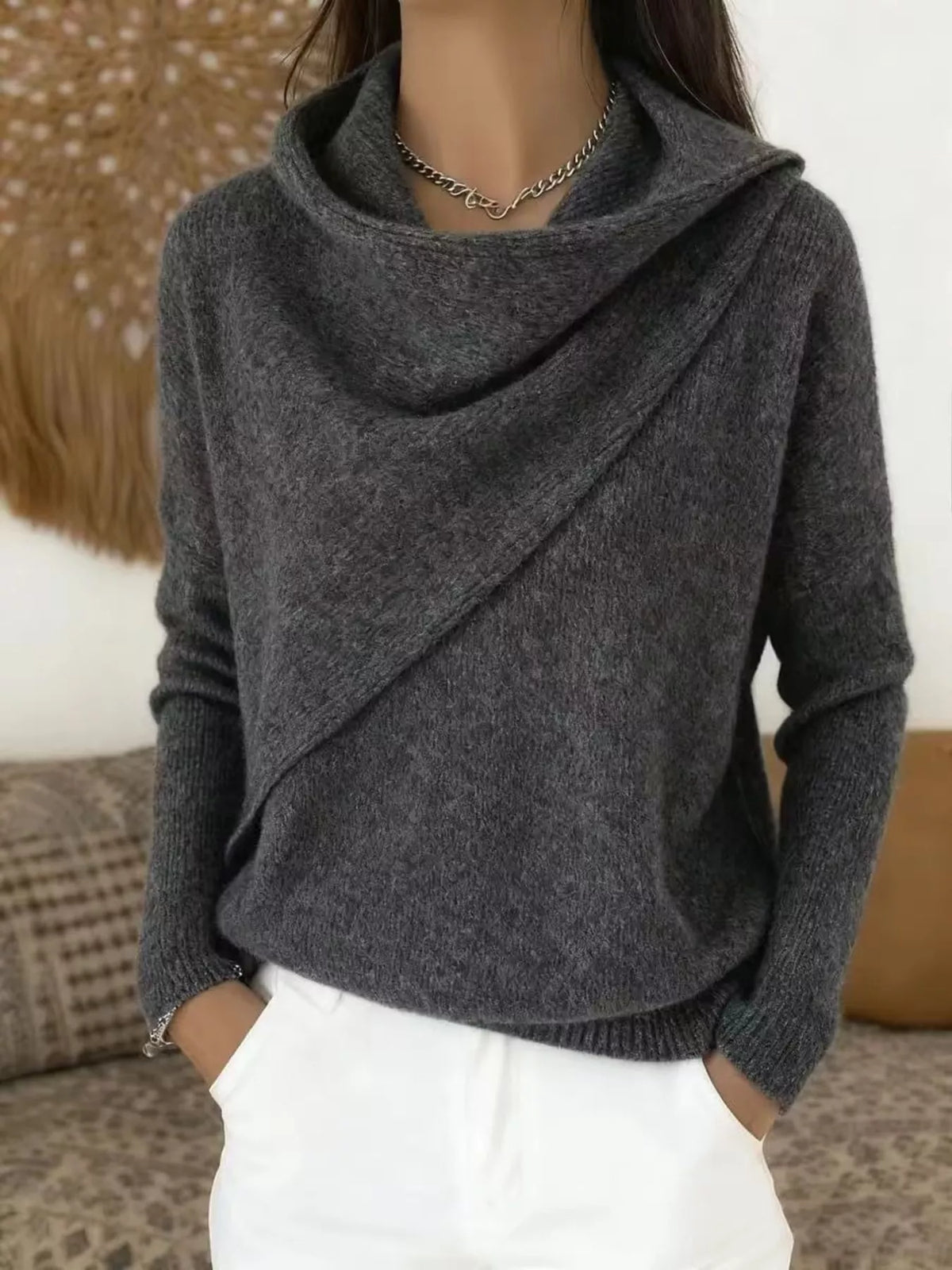 Full Size Solid Color Cowl Neck Sweater Plus Size