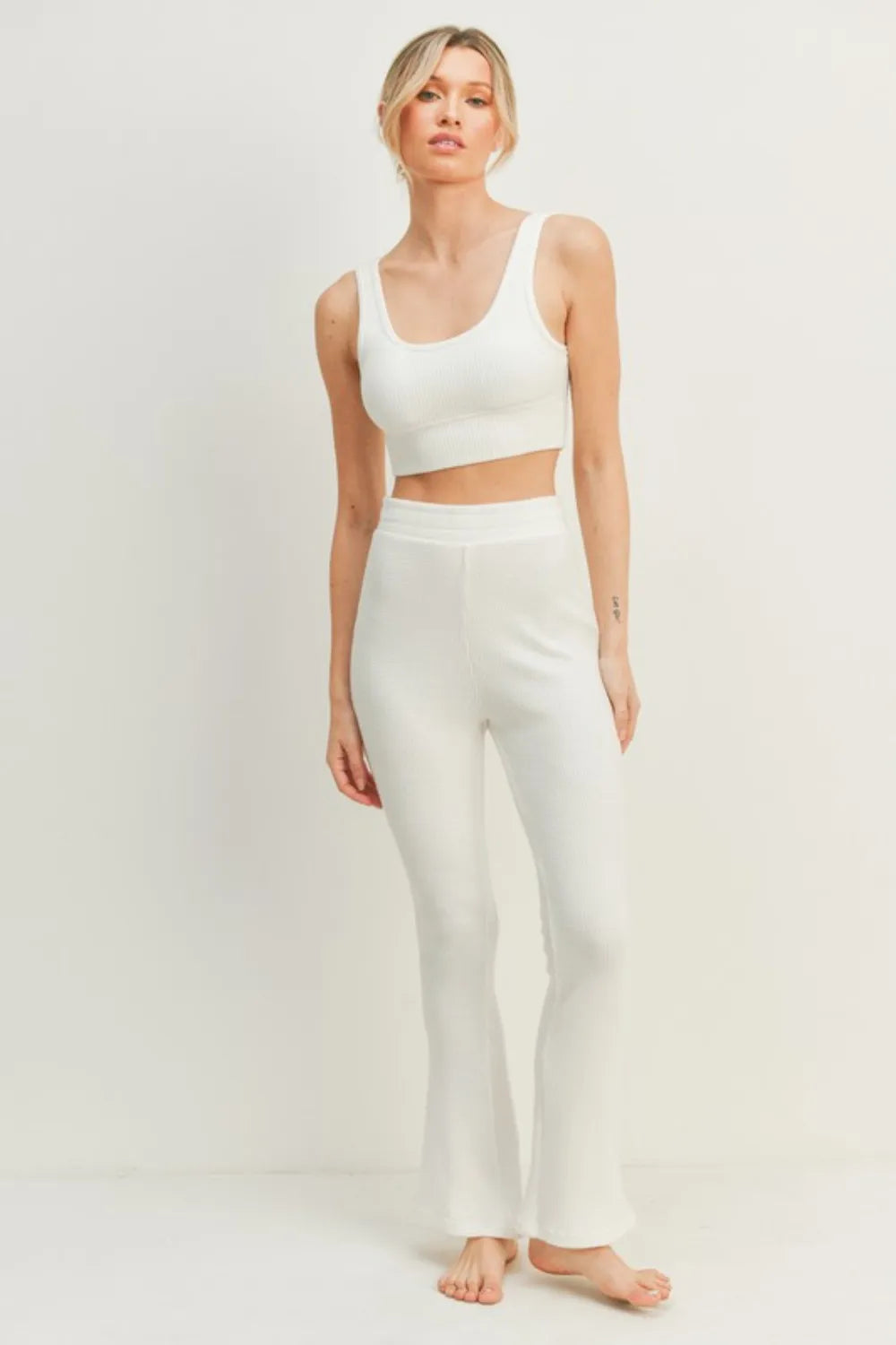 Kimberly C Waffle Tank and High Waist Flare Pants Set - Lilixa.store