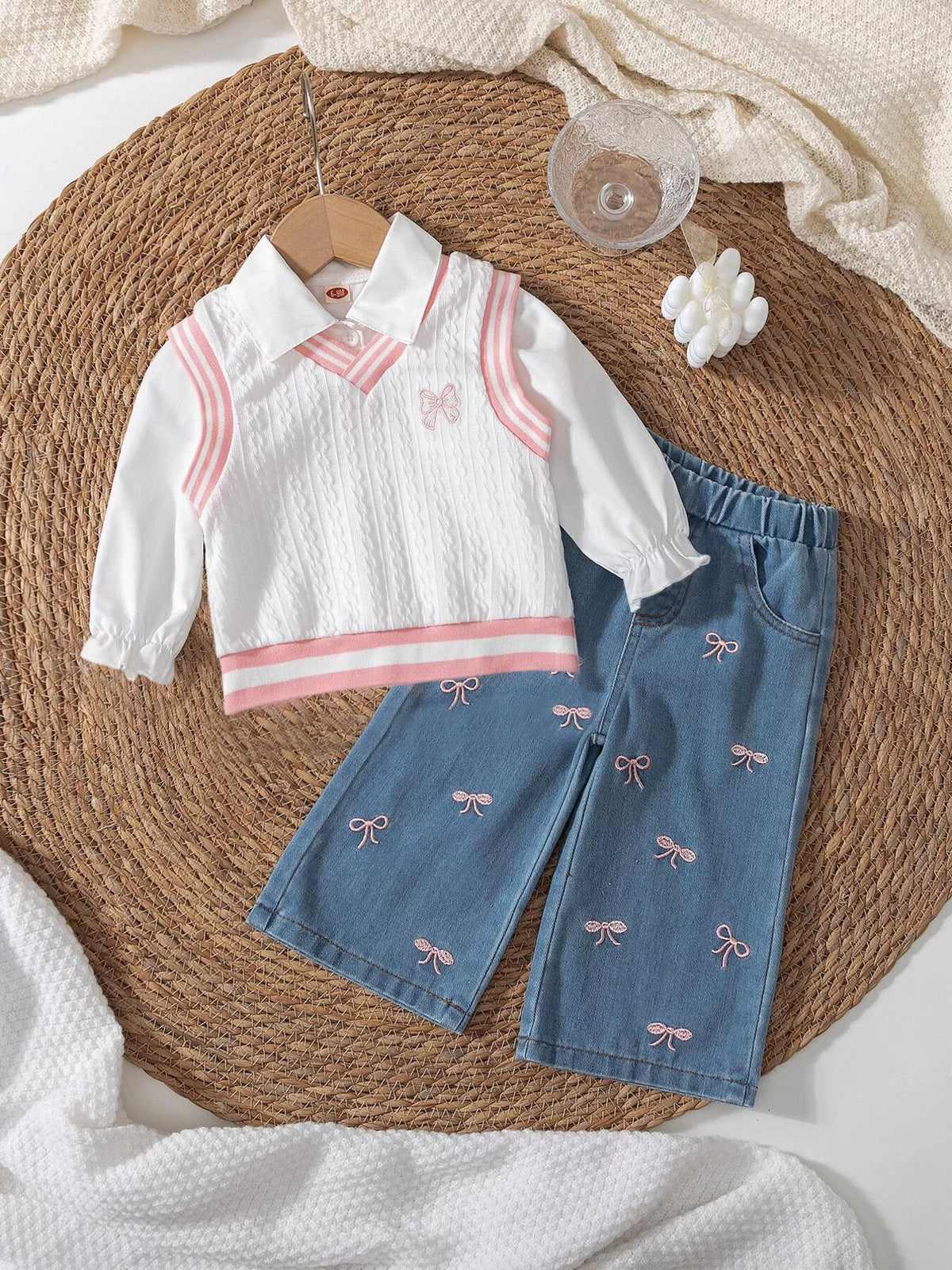 Children's Long Sleeve Shirt & Knit Vest and Jeans Set - Lilixa.store