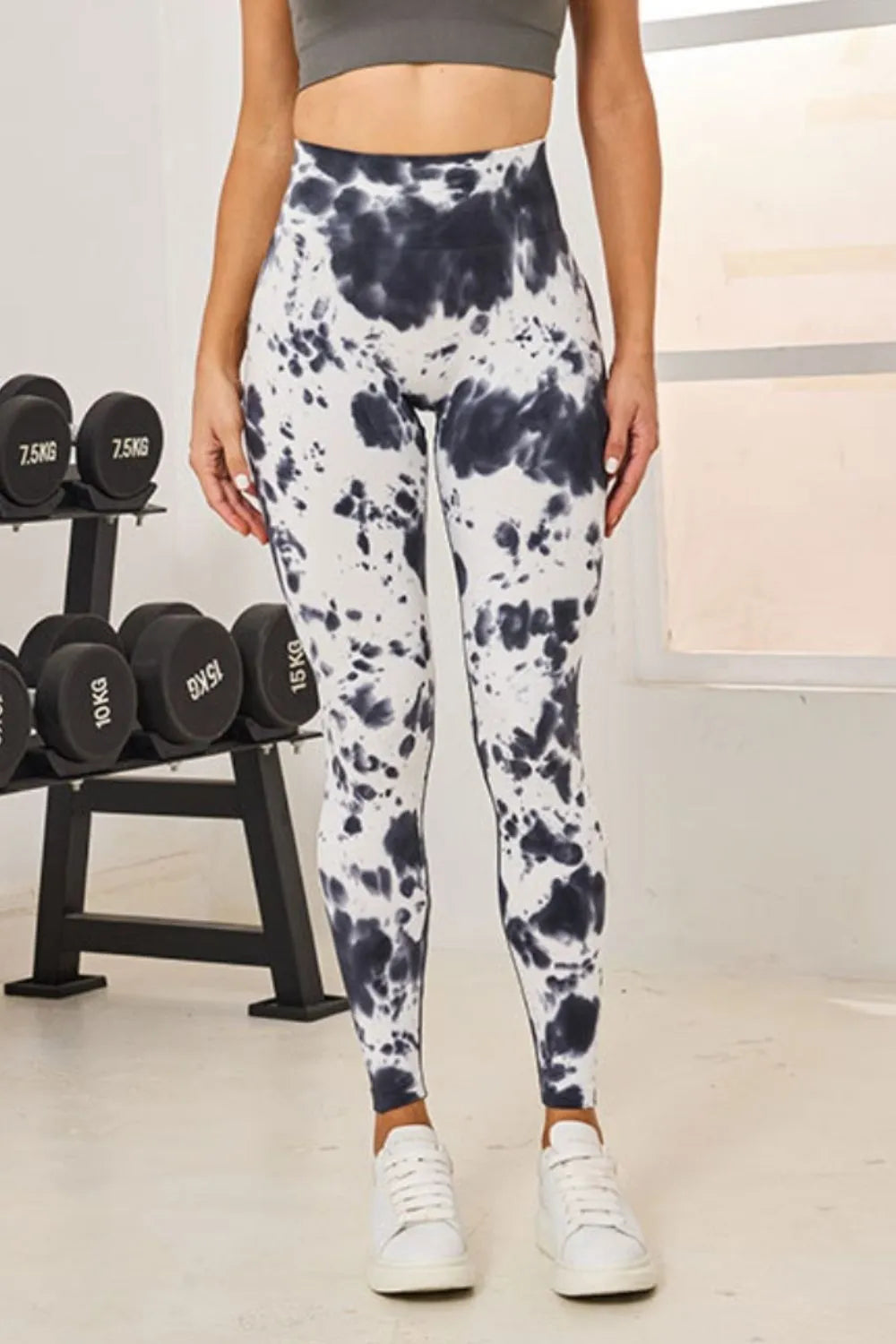 Tie-Dye High Waist Active Leggings in White