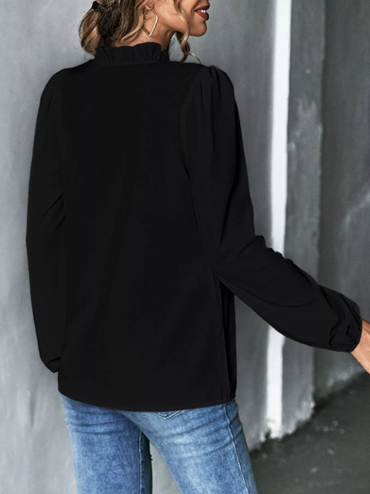 Ruffled Trim V-Neck Blouse - Lilixa.store