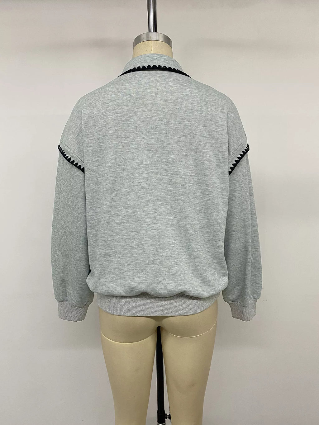 Polo Collar Dropped Shoulder Sweatshirt - Lilixa.store