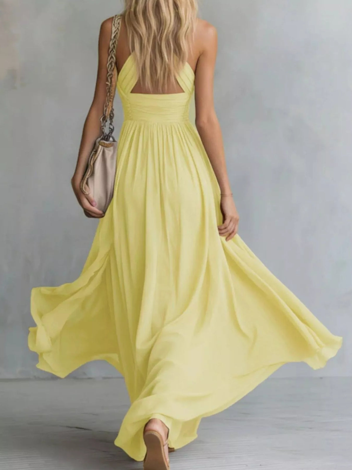 Crisscross Back Ruched Maxi Dress