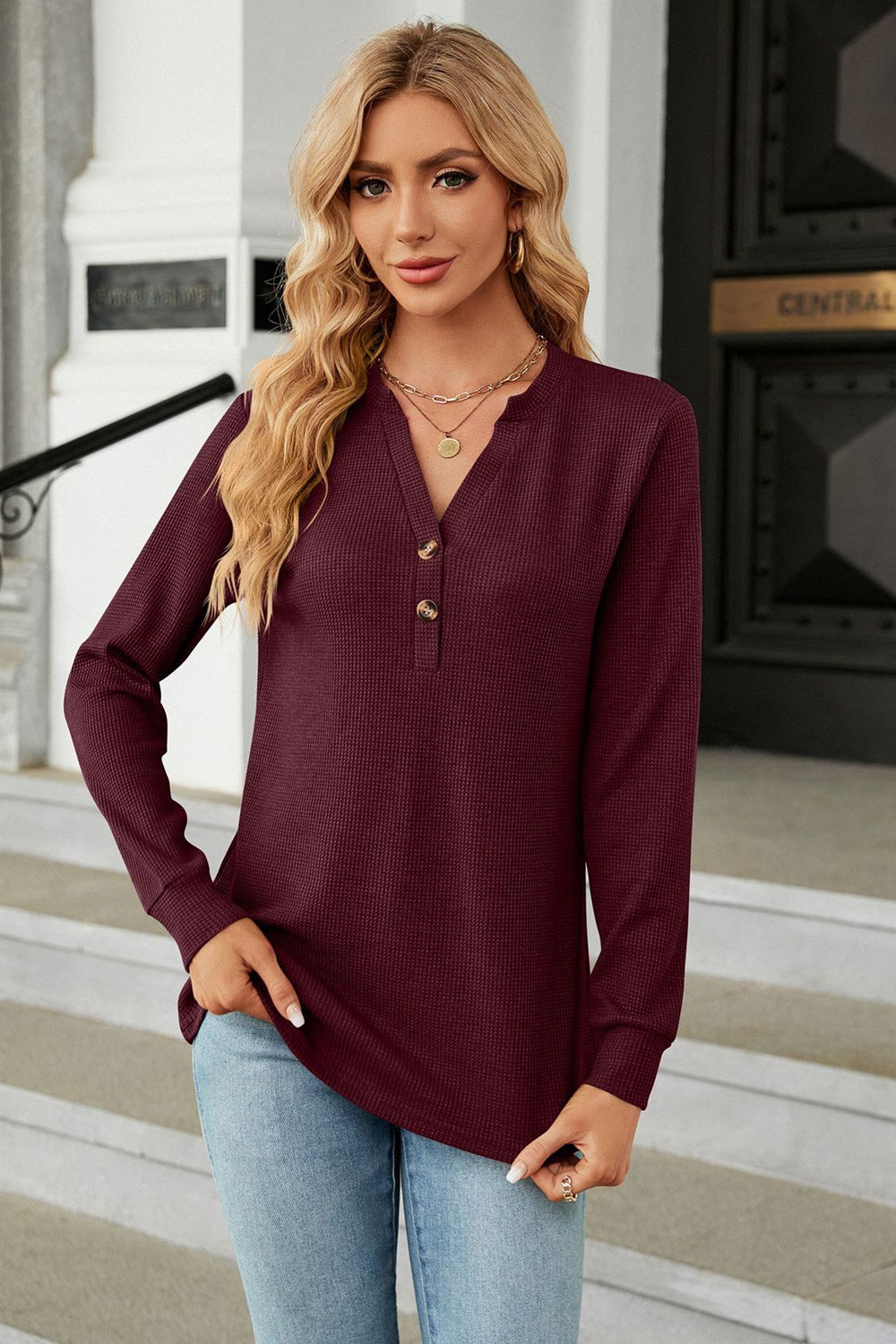 V-Neck Long Sleeve Blouse, view 5