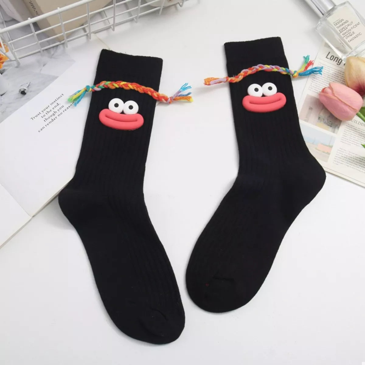 Cartoon Ribbed Knit Crew Socks - Lilixa.store