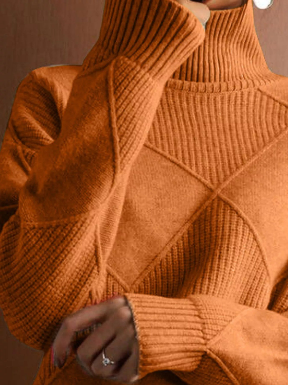 Argyle Pattern Turtleneck Sweater