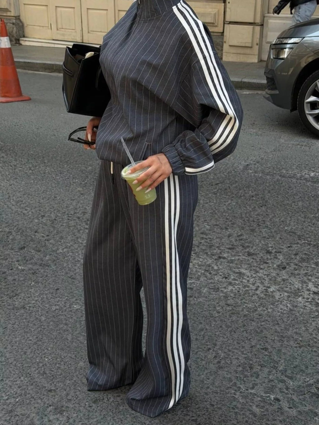 Side Stripe Zip Up Jacket and Pants Set - Lilixa.store