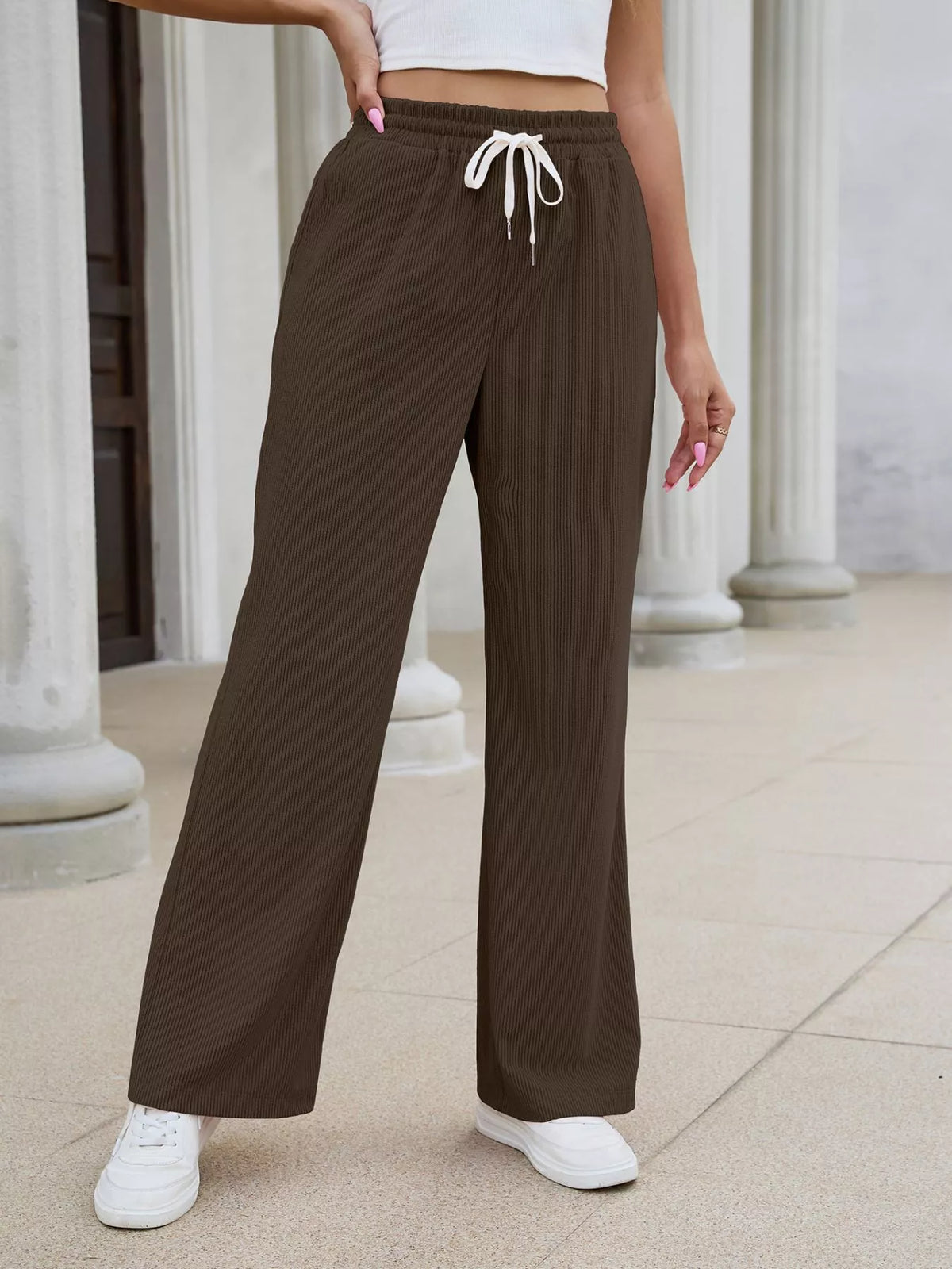 High-Waisted Drawstring Wide-Leg Casual Pants - Lilixa.store