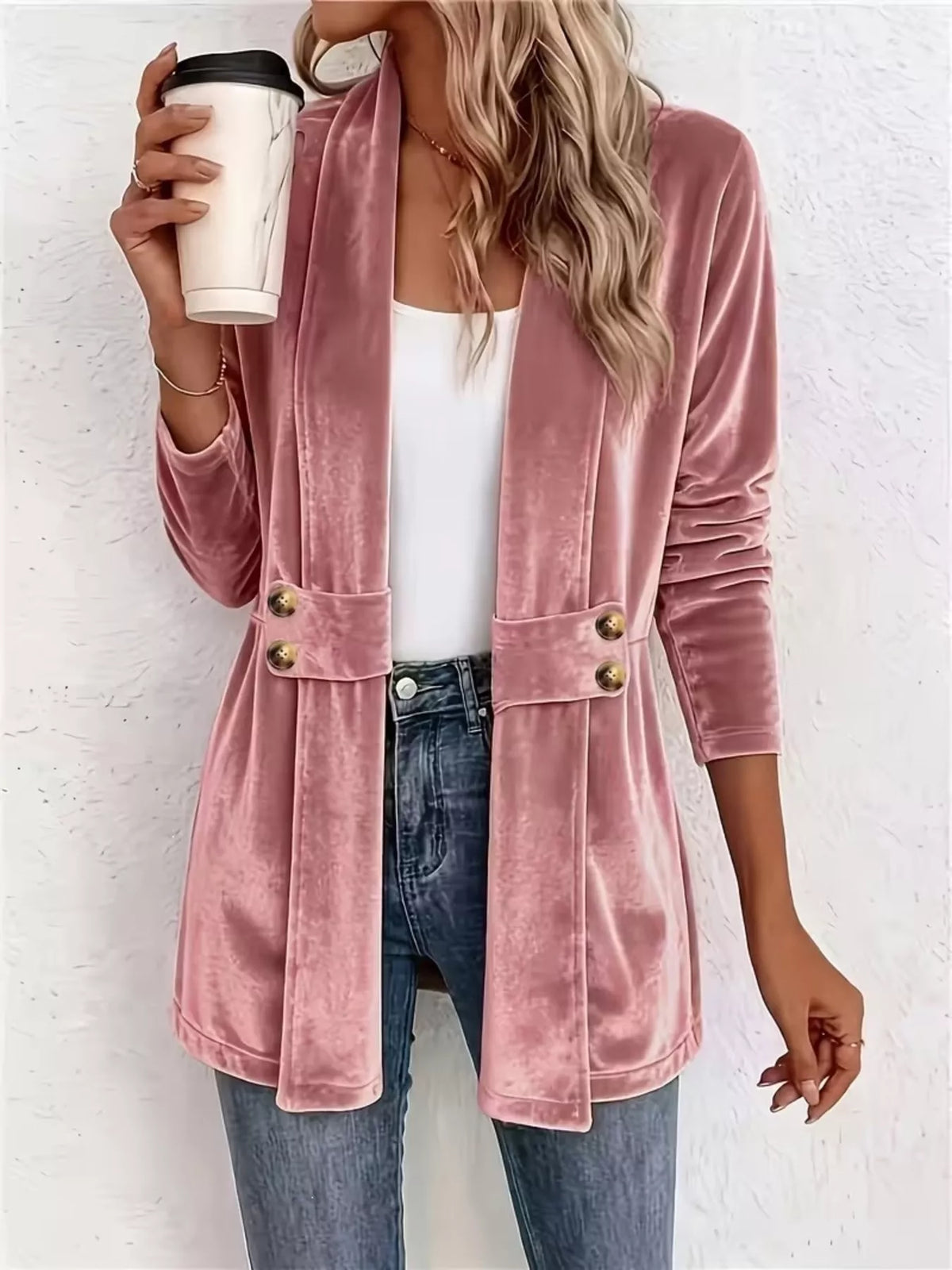 Full Size Velvet Open-Front Cardigan Plus Size - Lilixa.store