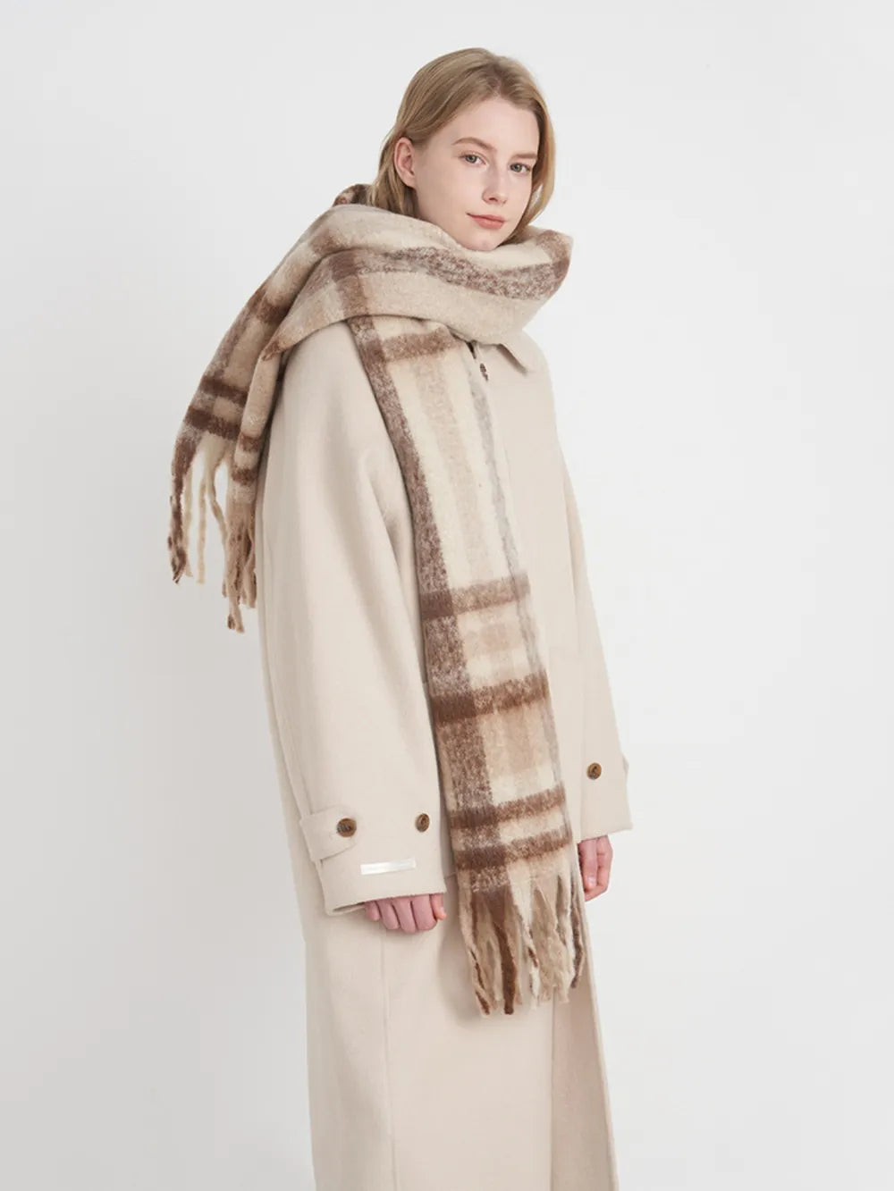 Fringe Plaid Polyester Scarf - Lilixa.store