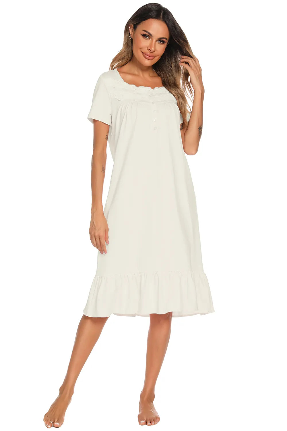Lace Detail Square Neck Lounge Dress - Lilixa.store