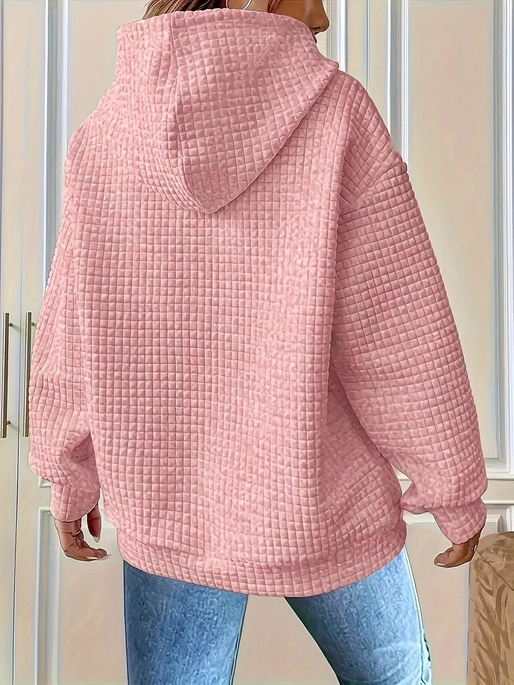 Textured Knit Drawstring Hoodie, view 7
