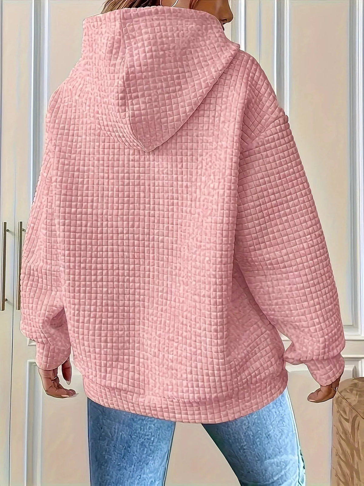 Textured Knit Drawstring Hoodie - Lilixa.store