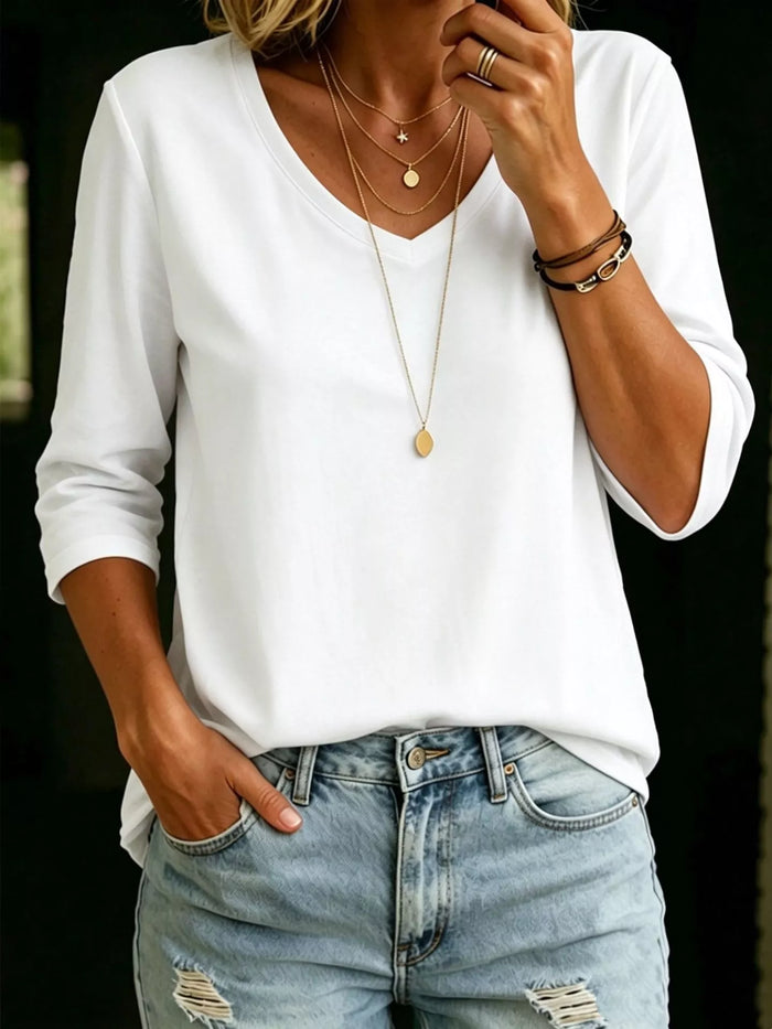 Full Size V-Neck 3/4 Sleeve T-Shirt Plus Size - Lilixa.store