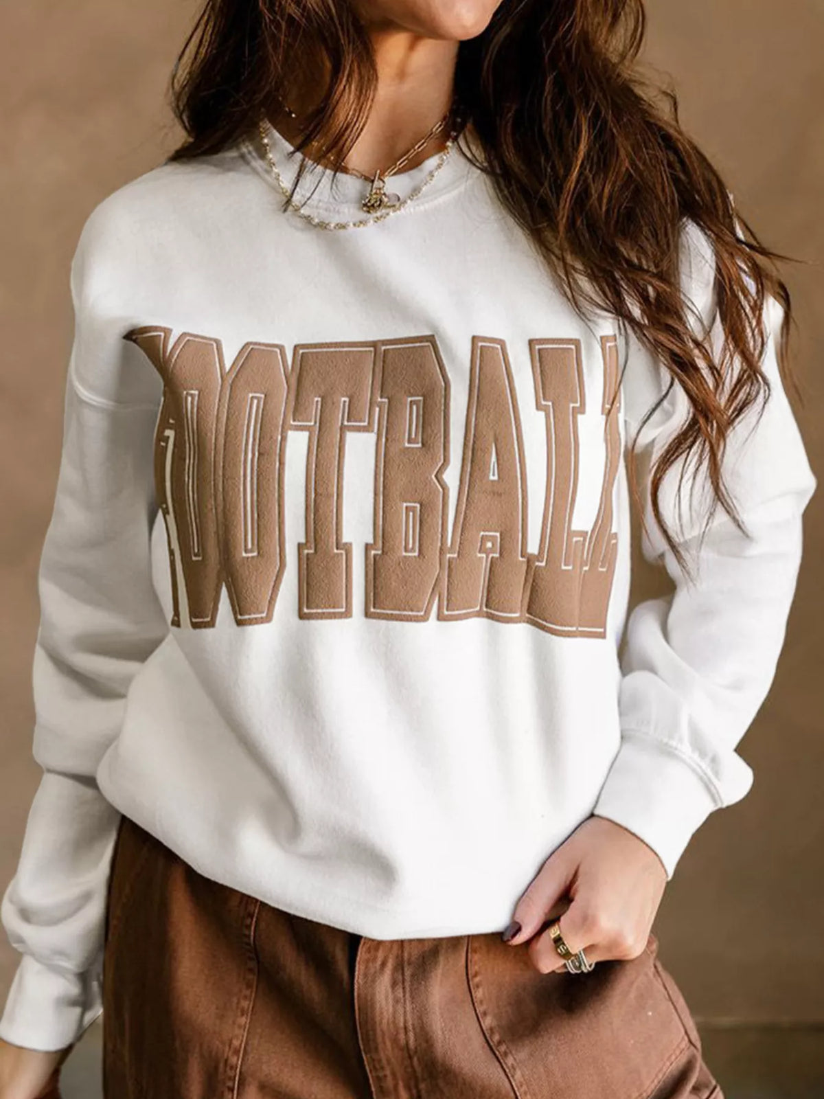 FOOTBALL 3D Letter Graphic Crew Neck Sweatshirt - Lilixa.store
