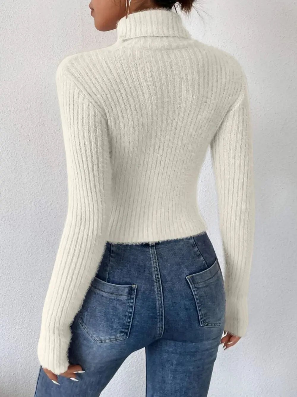 Ribbed Turtleneck Long Sleeve Sweater, view 8