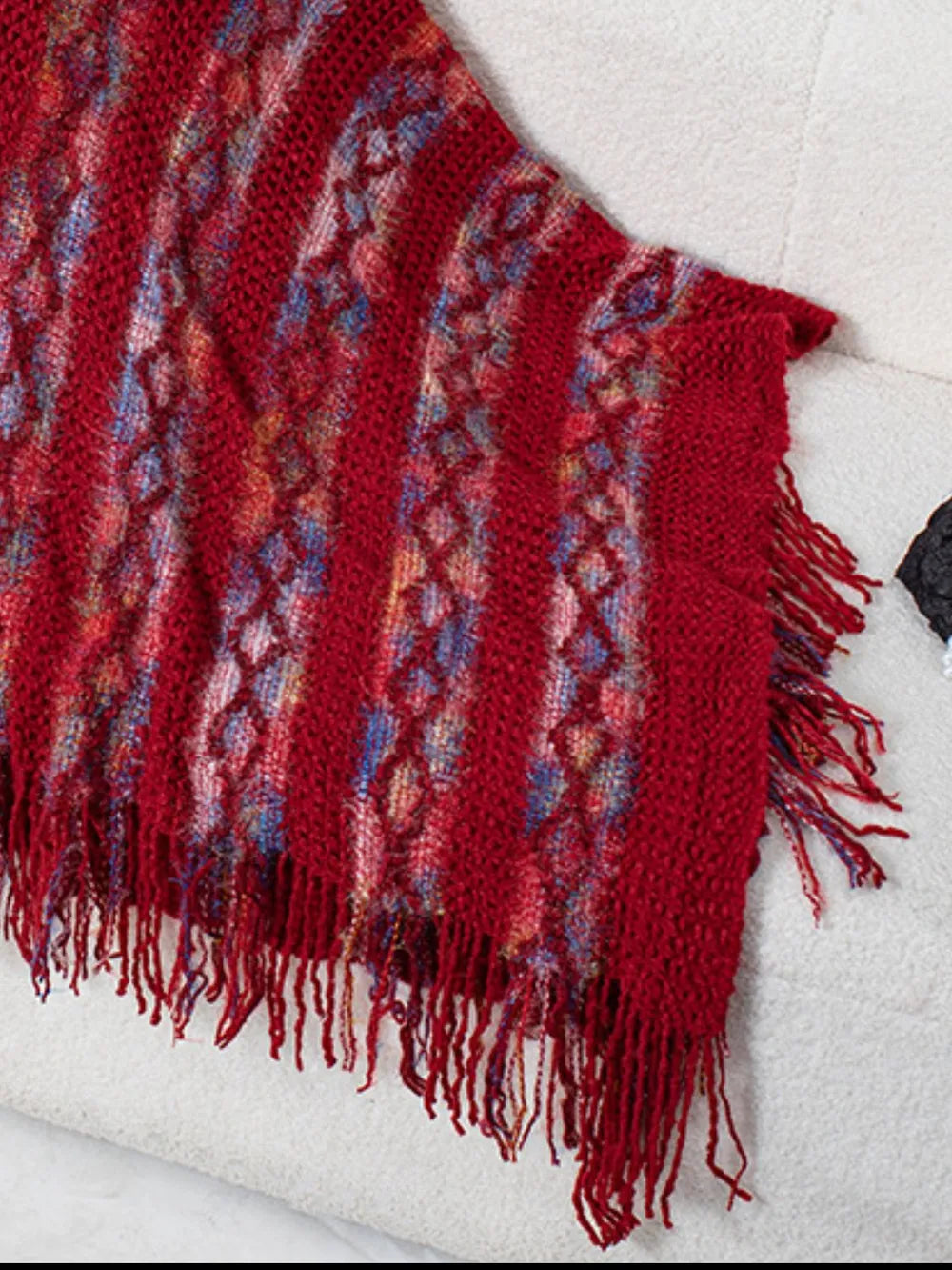 Fringe Contrast Hooded Poncho, view 7