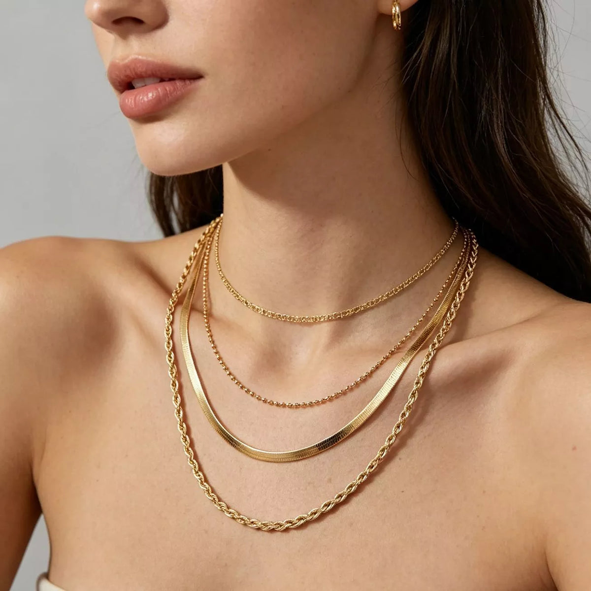 Layered 18K Gold-Plated Chain Necklace, view 4