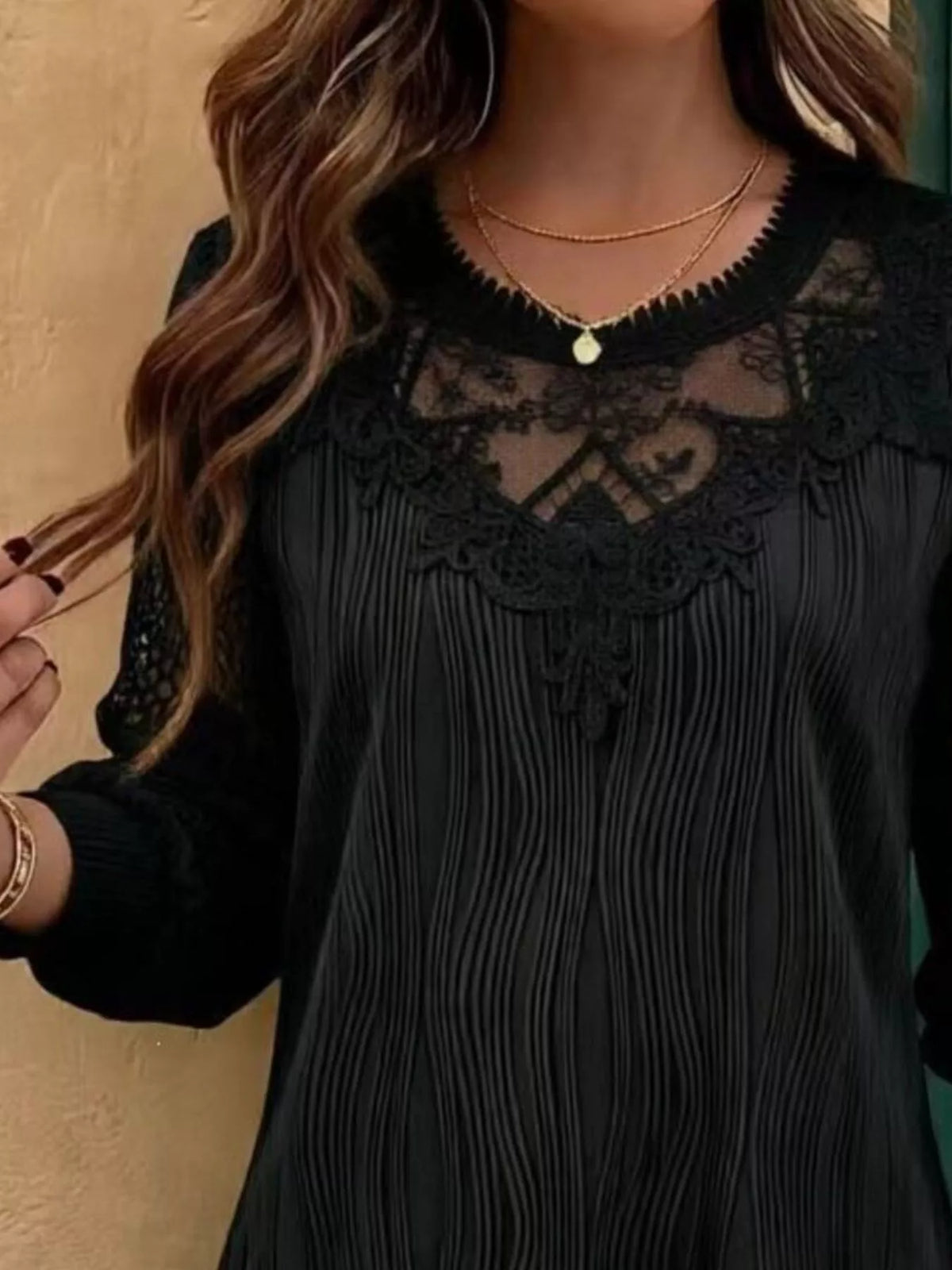 Lace Patchwork Long Sleeve Blouse - Lilixa.store