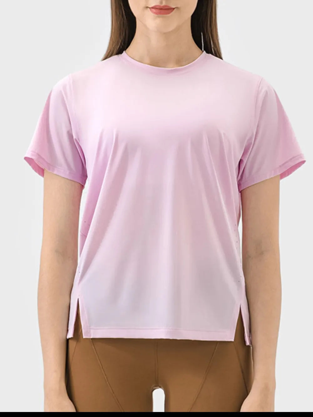 Millennia Slit Round Neck Short Sleeve Active T-Shirt - Lilixa.store