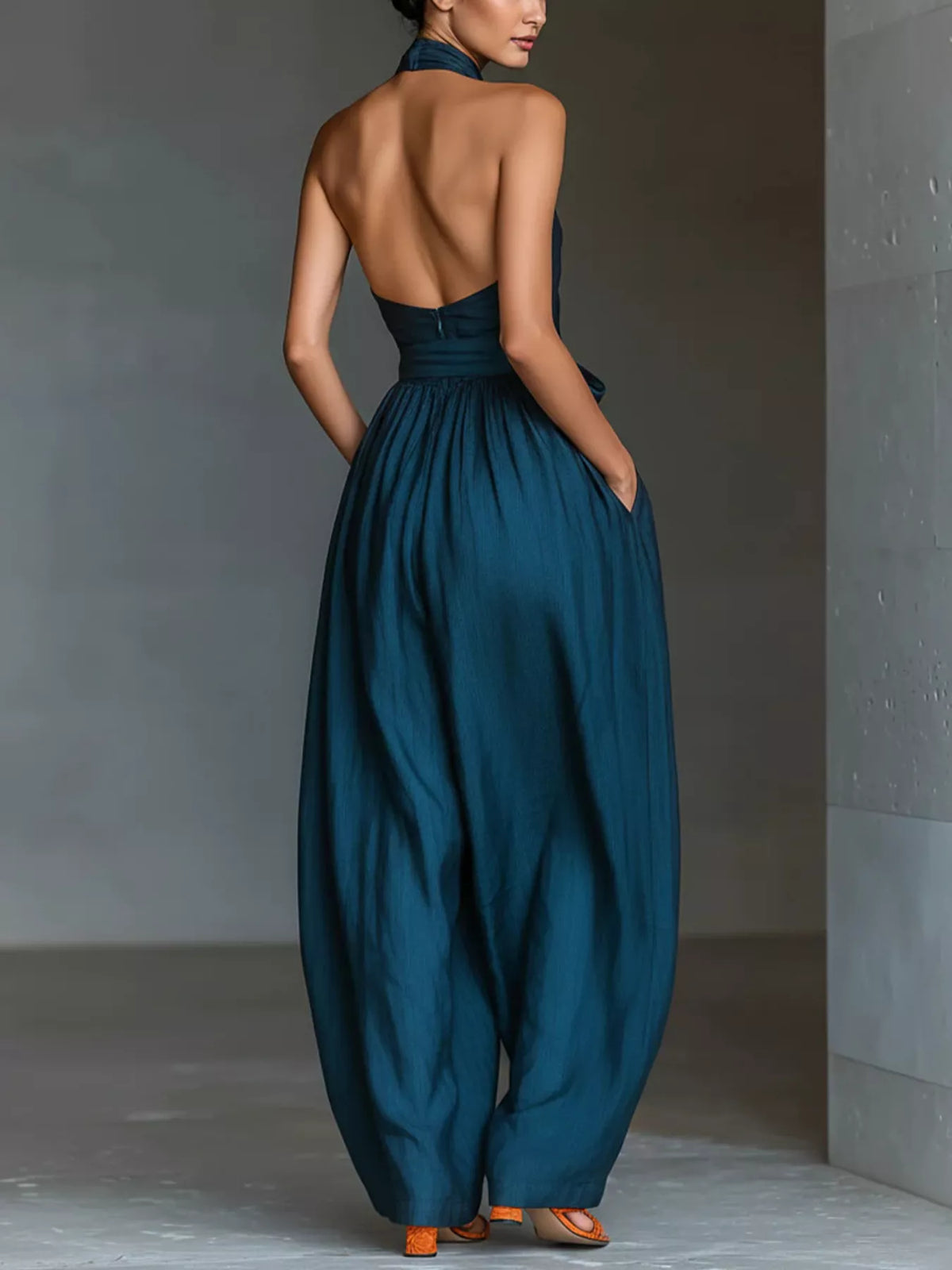 Halter Neck Wide-Leg Jumpsuit with Waist-Tie Detail