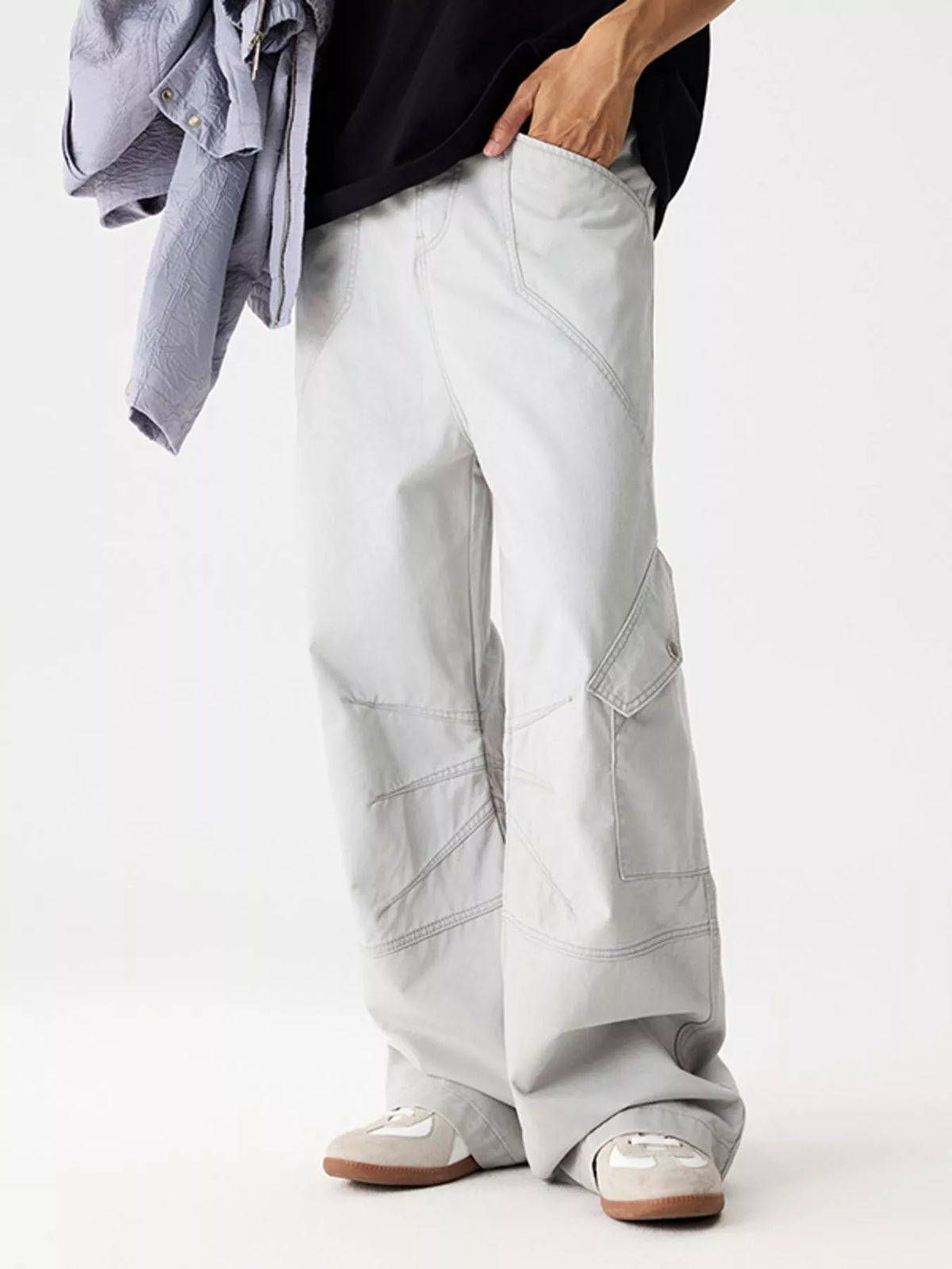 Men's Wide Leg Cargo Pants in Light Gray