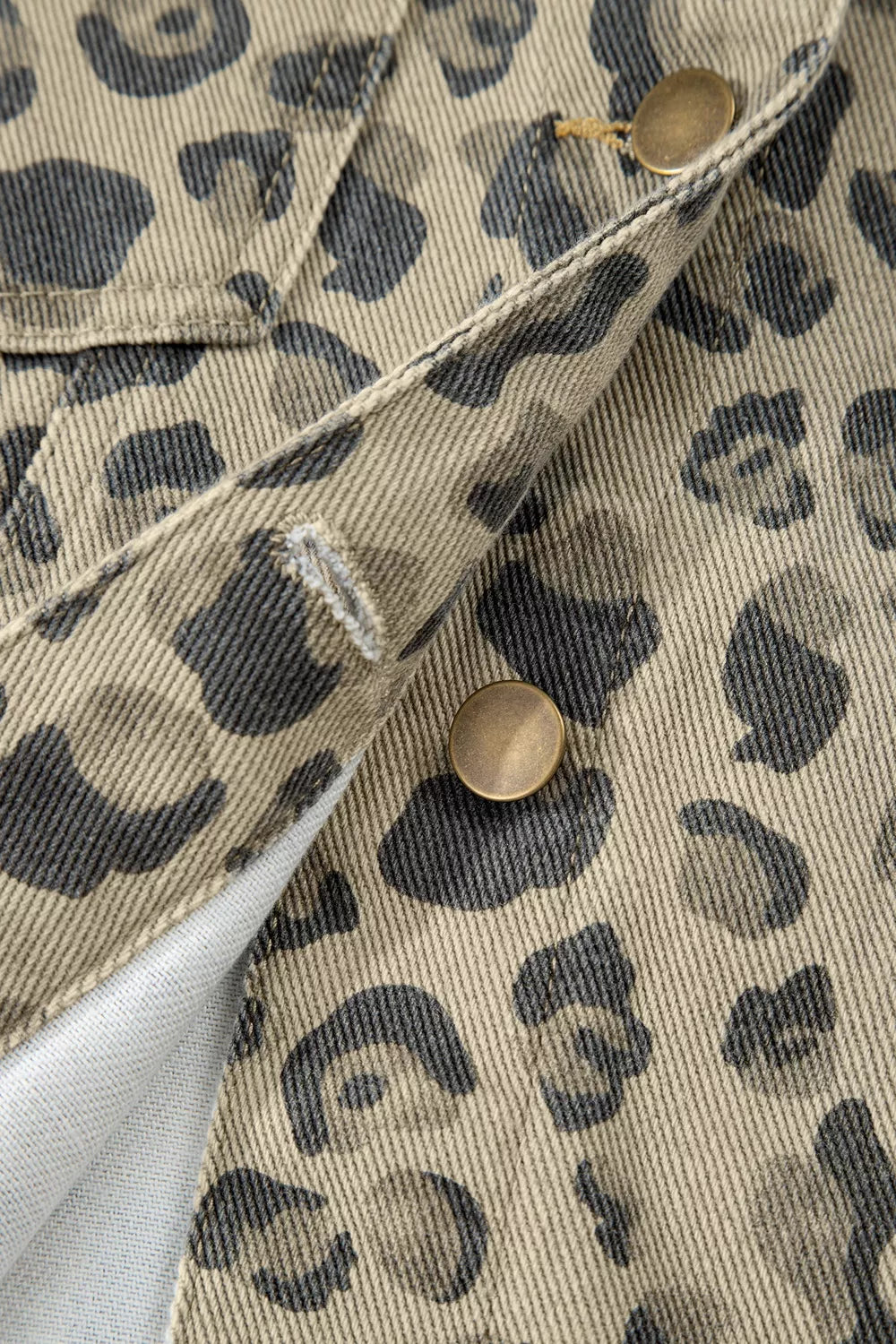 Leopard Print Seam Detail Button Down Denim Jacket, view 9
