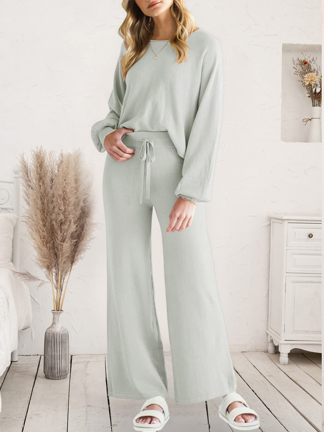 Long Sleeve Lounge Top and Drawstring Pants Set - Lilixa.store