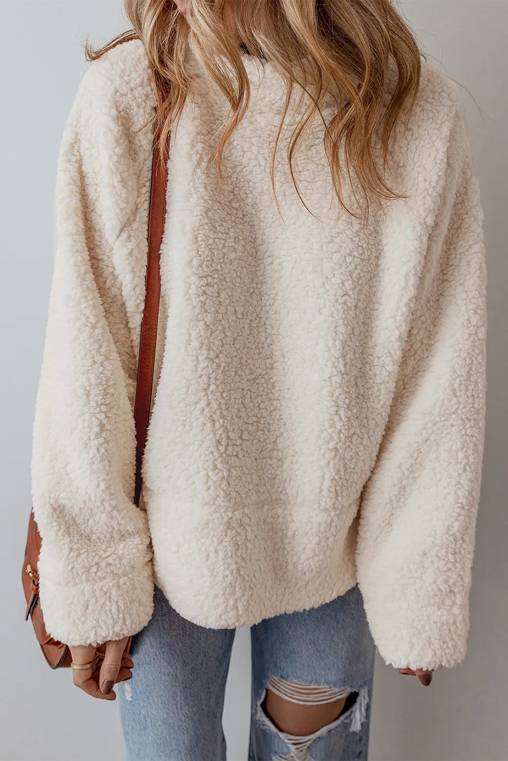 Turtleneck Long Sleeve Slit Fleece Sweatshirt - Lilixa.store