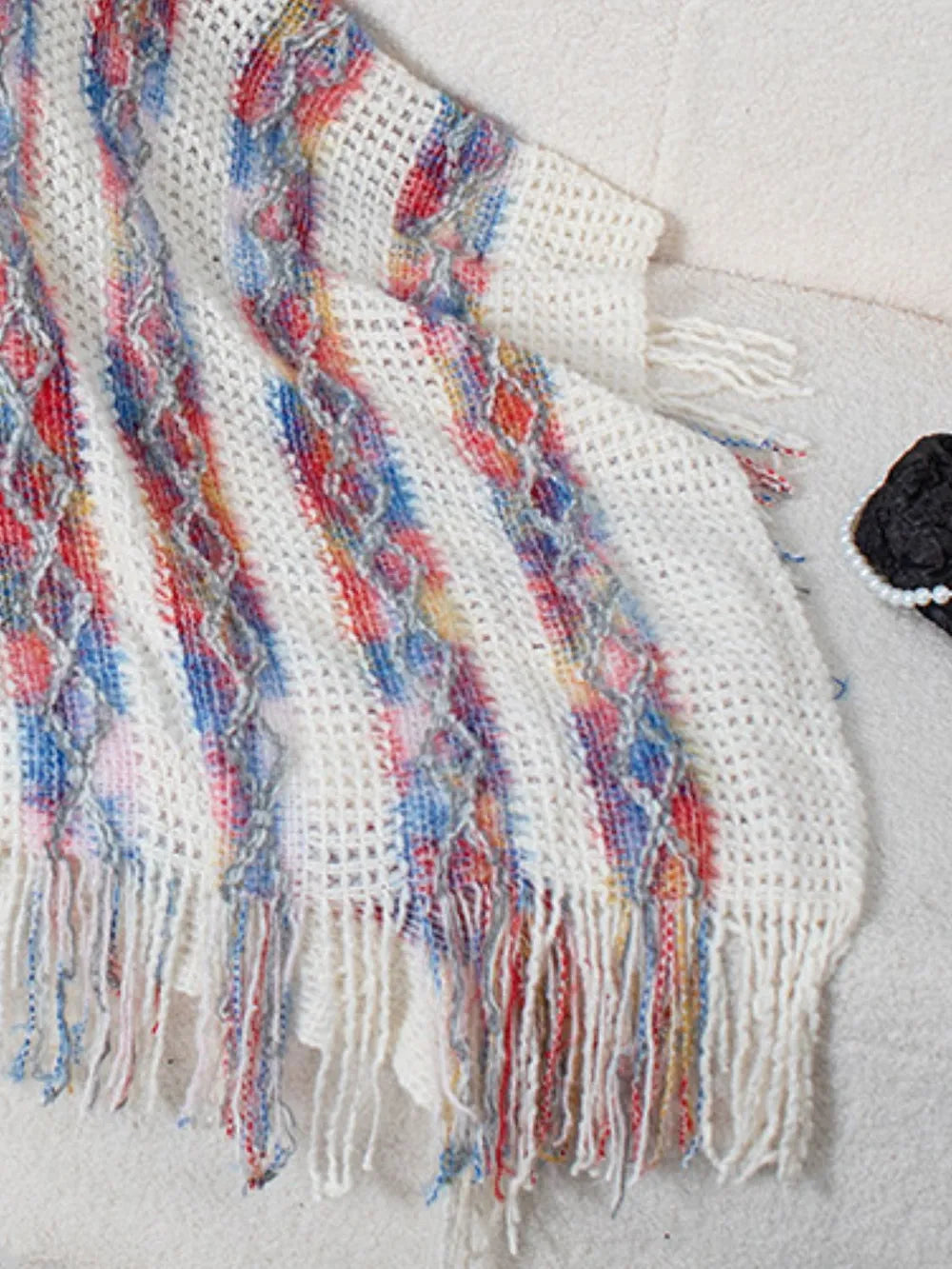 Fringe Contrast Hooded Poncho, view 13