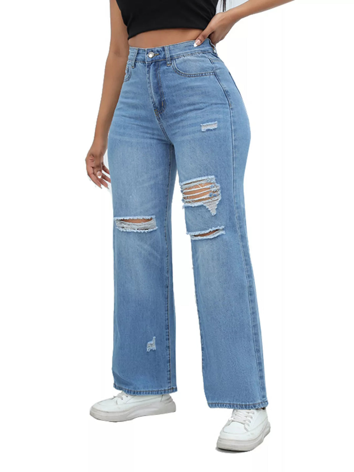 Distressed Wide-Leg Jeans - Lilixa.store