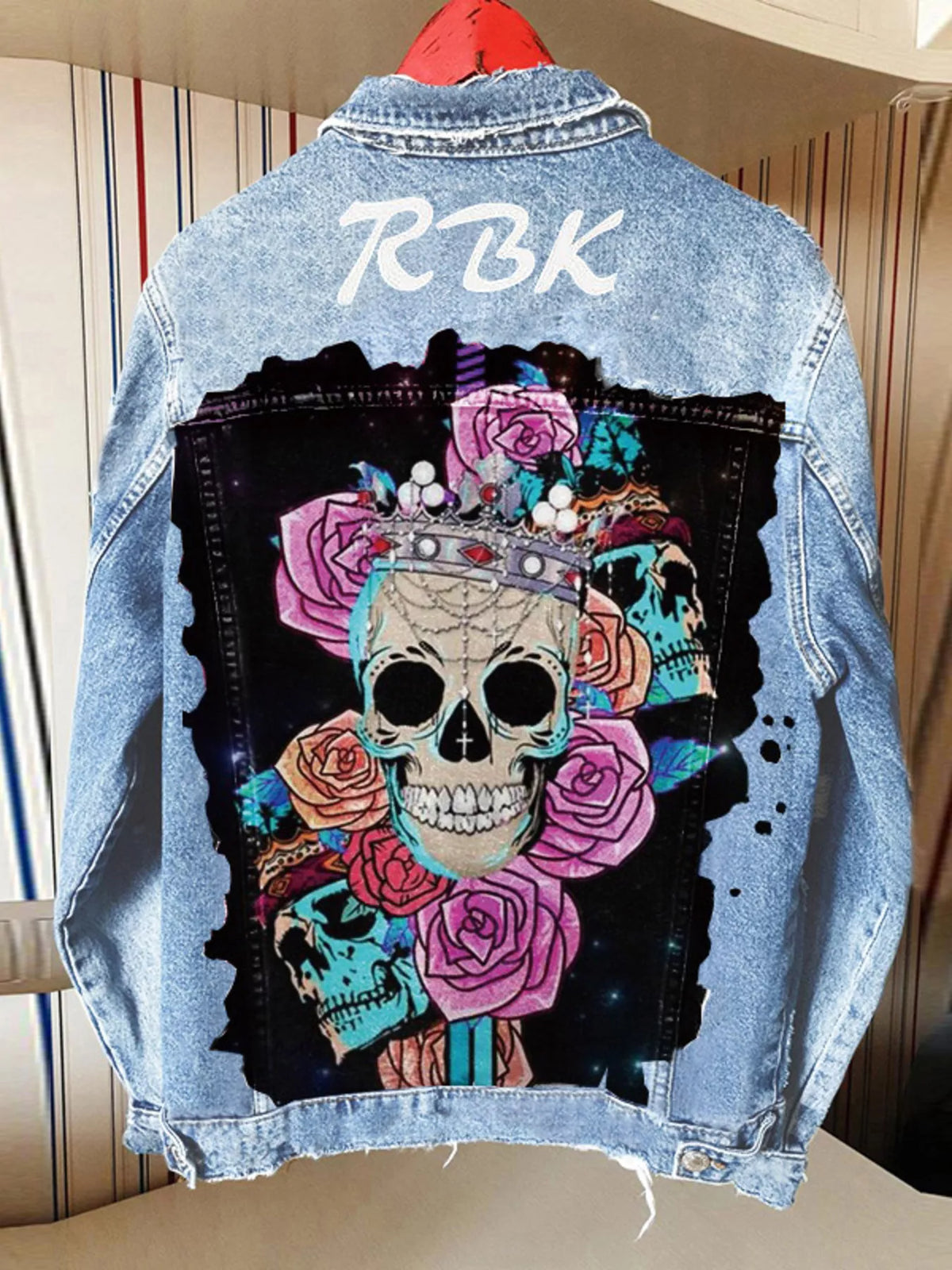 Full Size Skull and Rose Graphic Denim Jacket Plus Size - Lilixa.store