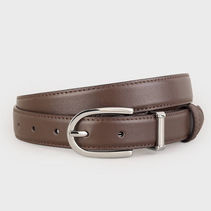 Classic Leather Belt with Silver Buckle - Lilixa.store