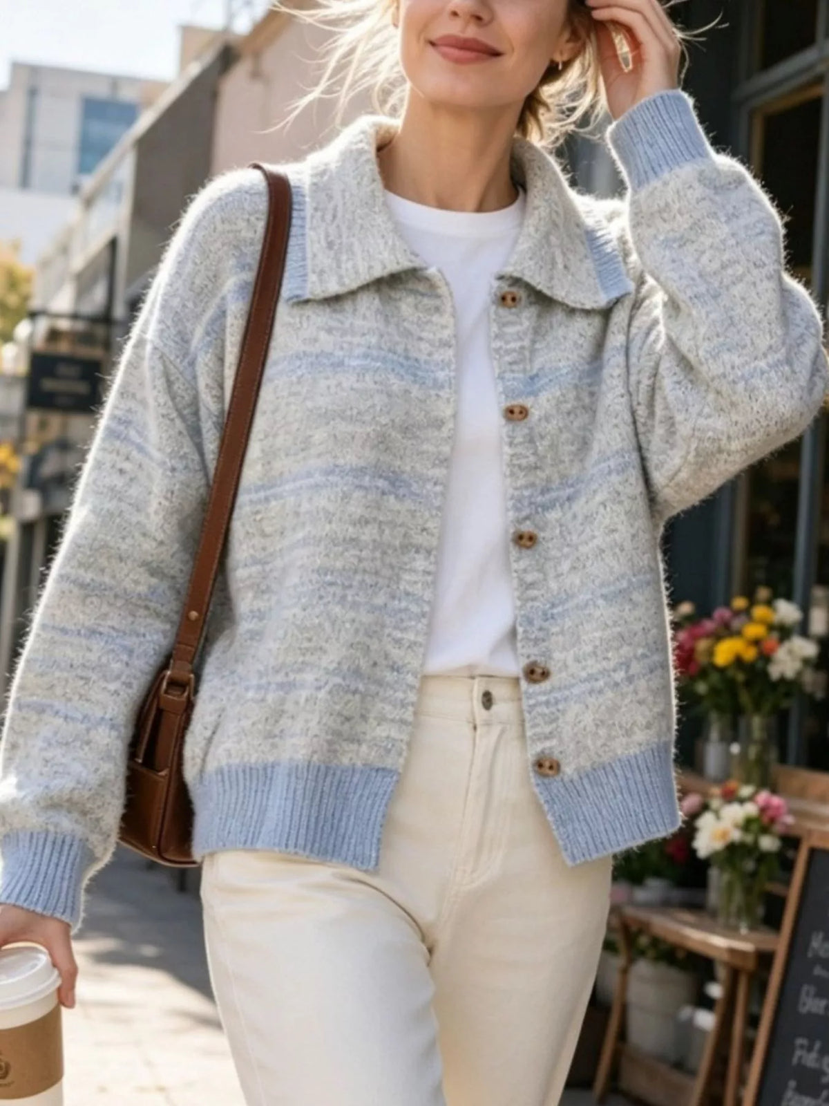 Striped Button-Down Knit Cardigan