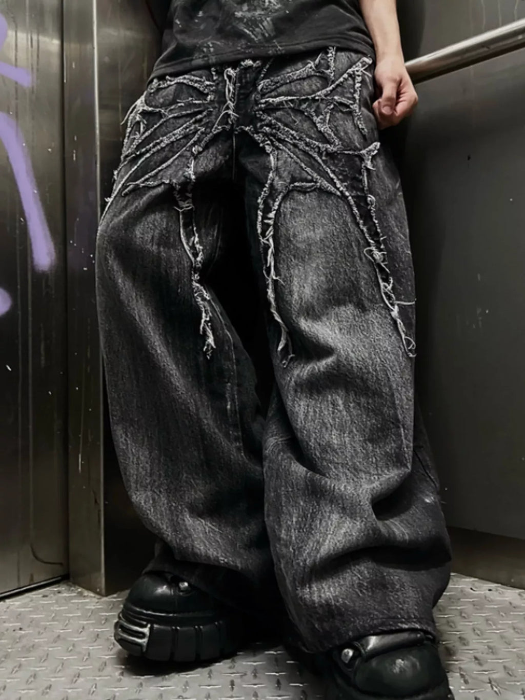 Men's Full Size Spider Wide-Leg Streetwear Jeans Plus Size - Lilixa.store