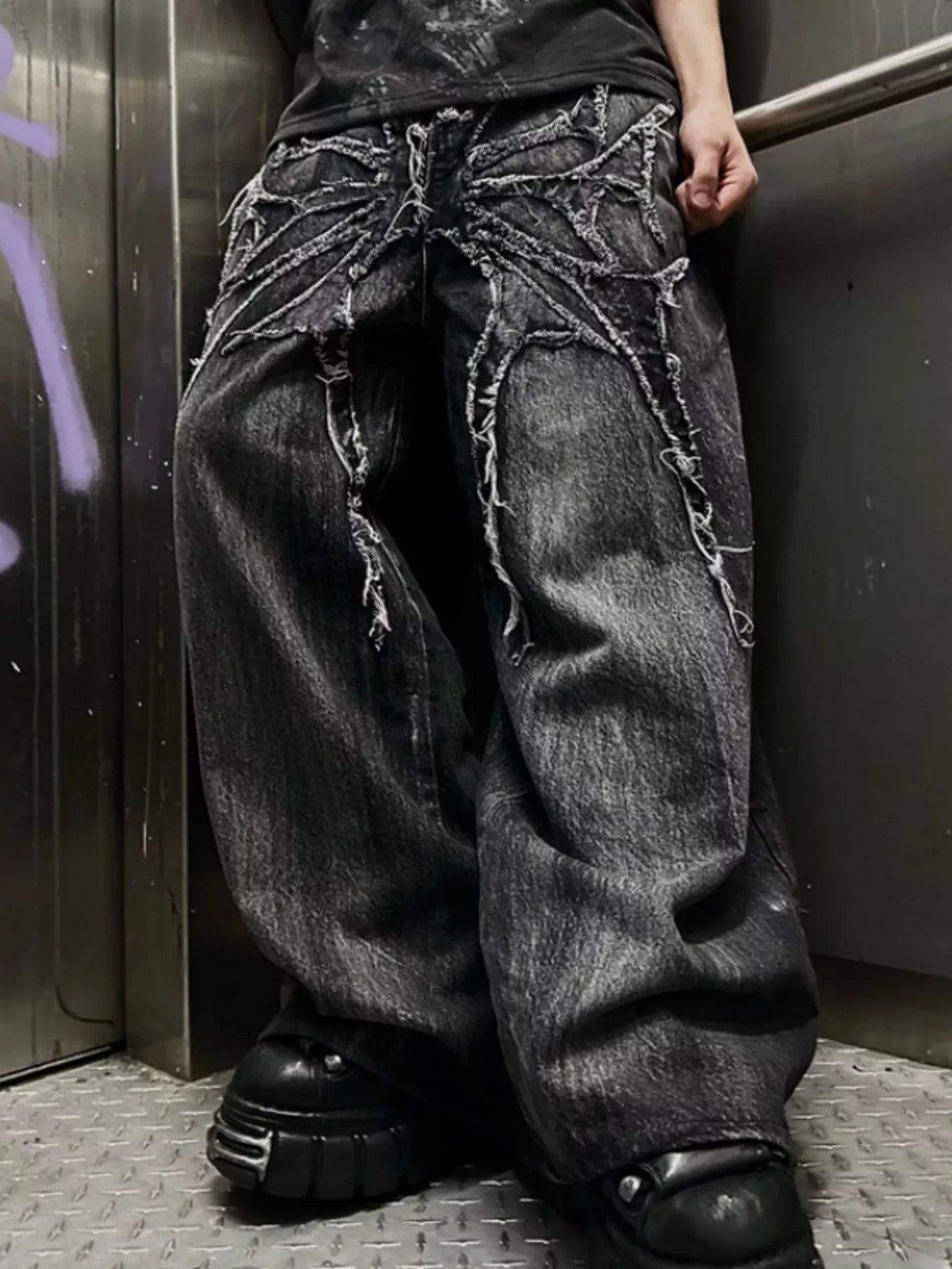 Men's Full Size Spider Wide-Leg Streetwear Jeans Plus Size - Lilixa.store