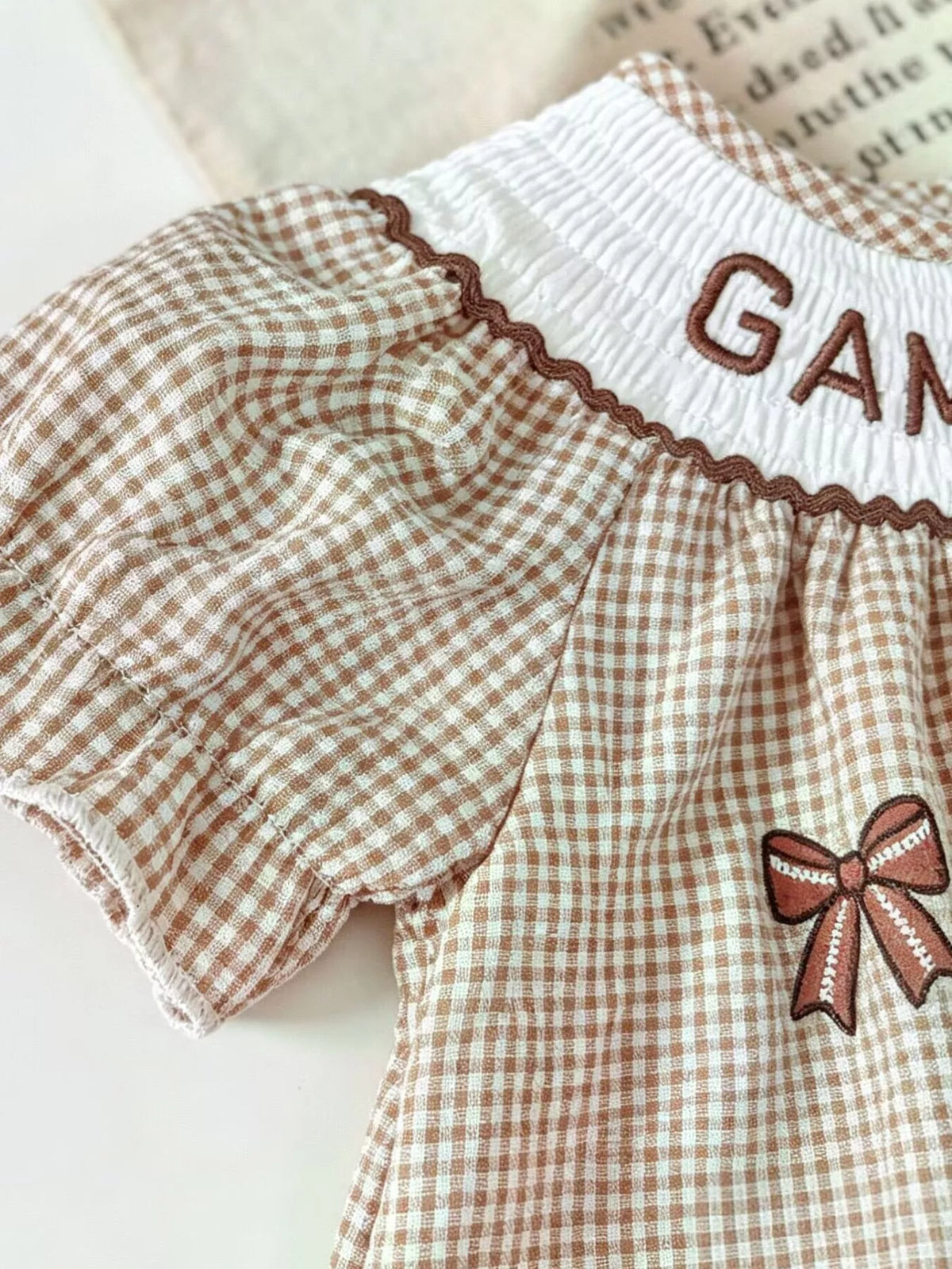 Children's Gingham Football Puff Sleeve Dress - Lilixa.store