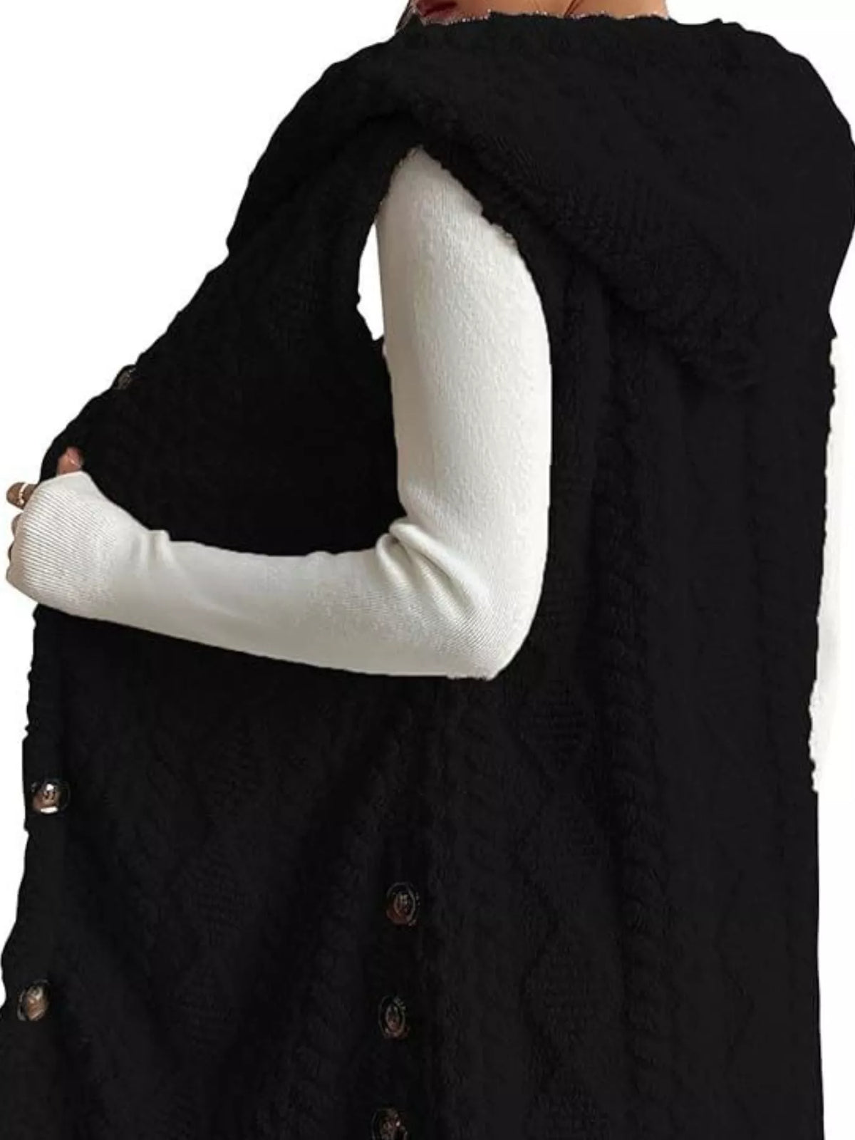 Button-Down Sherpa Hooded Vest Coat - Lilixa.store