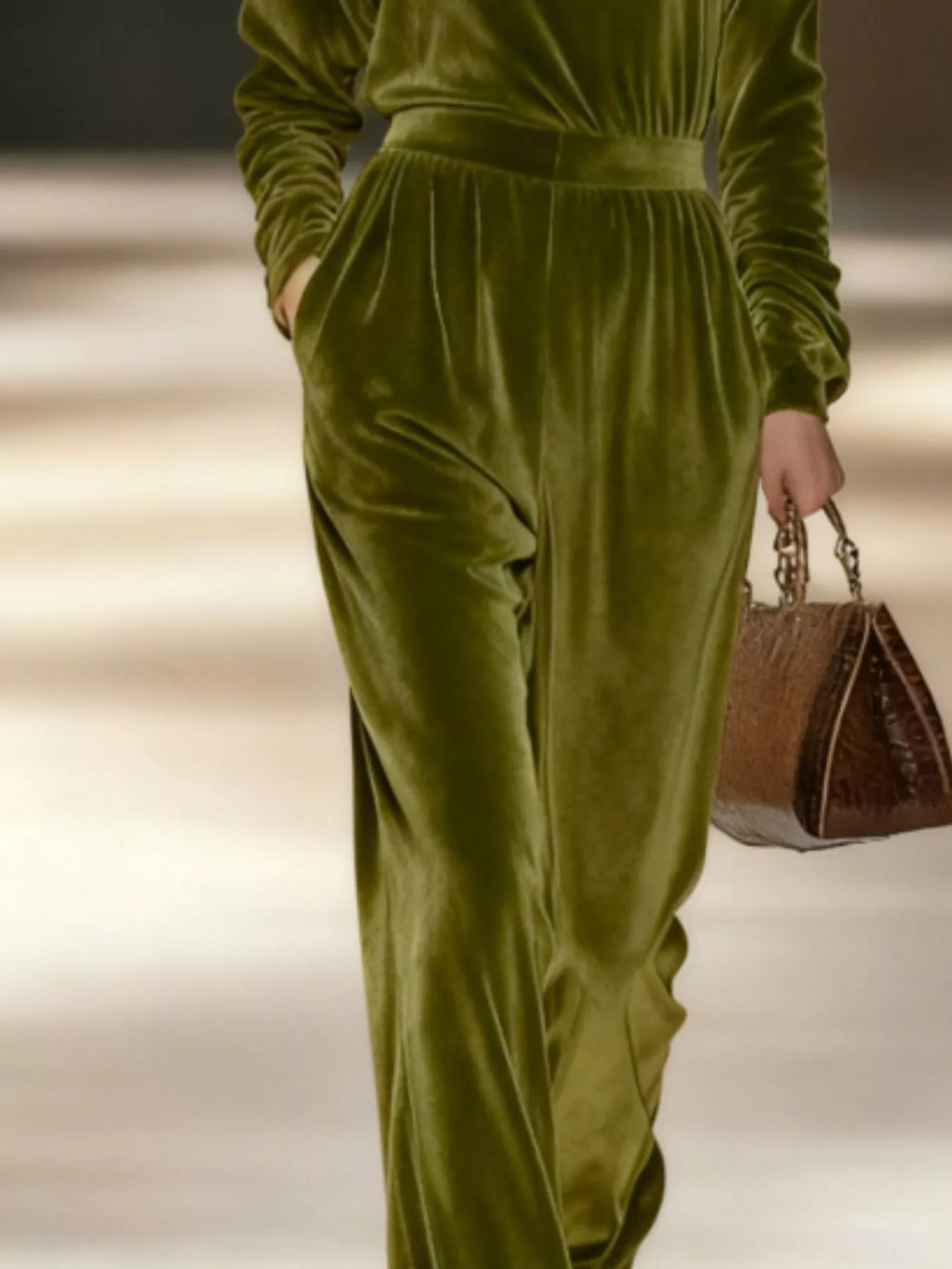 Full Size Velvet Turtleneck Long Sleeve Top and Wide-Leg Pants Set Plus Size - Lilixa.store