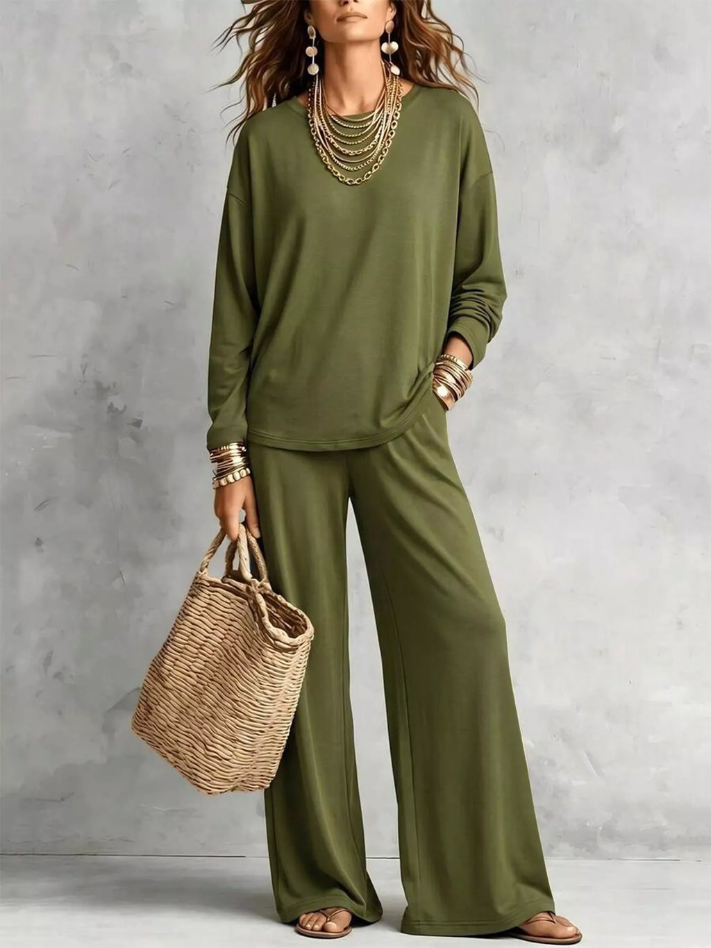 Round Neck T-Shirt and Wide-Leg Pants Set - Lilixa.store