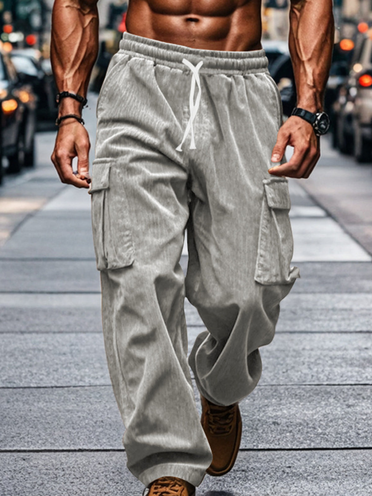 Men's Full Size Corduroy Cargo Pants Plus Size