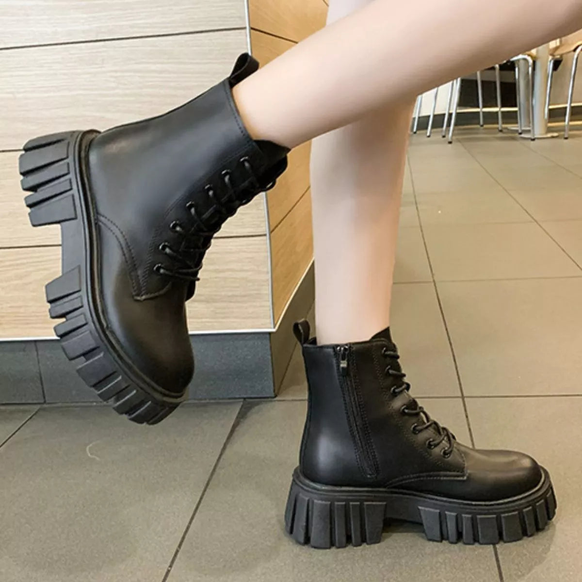 Round Toe Lace-Up Chunky Boots - Lilixa.store