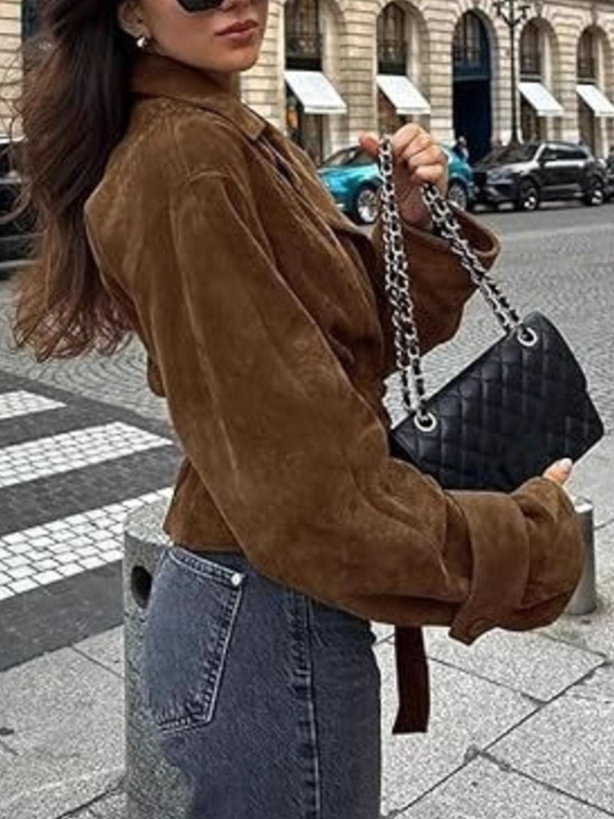 Vintage Suede Tie Waist Jacket in Brown, view 4