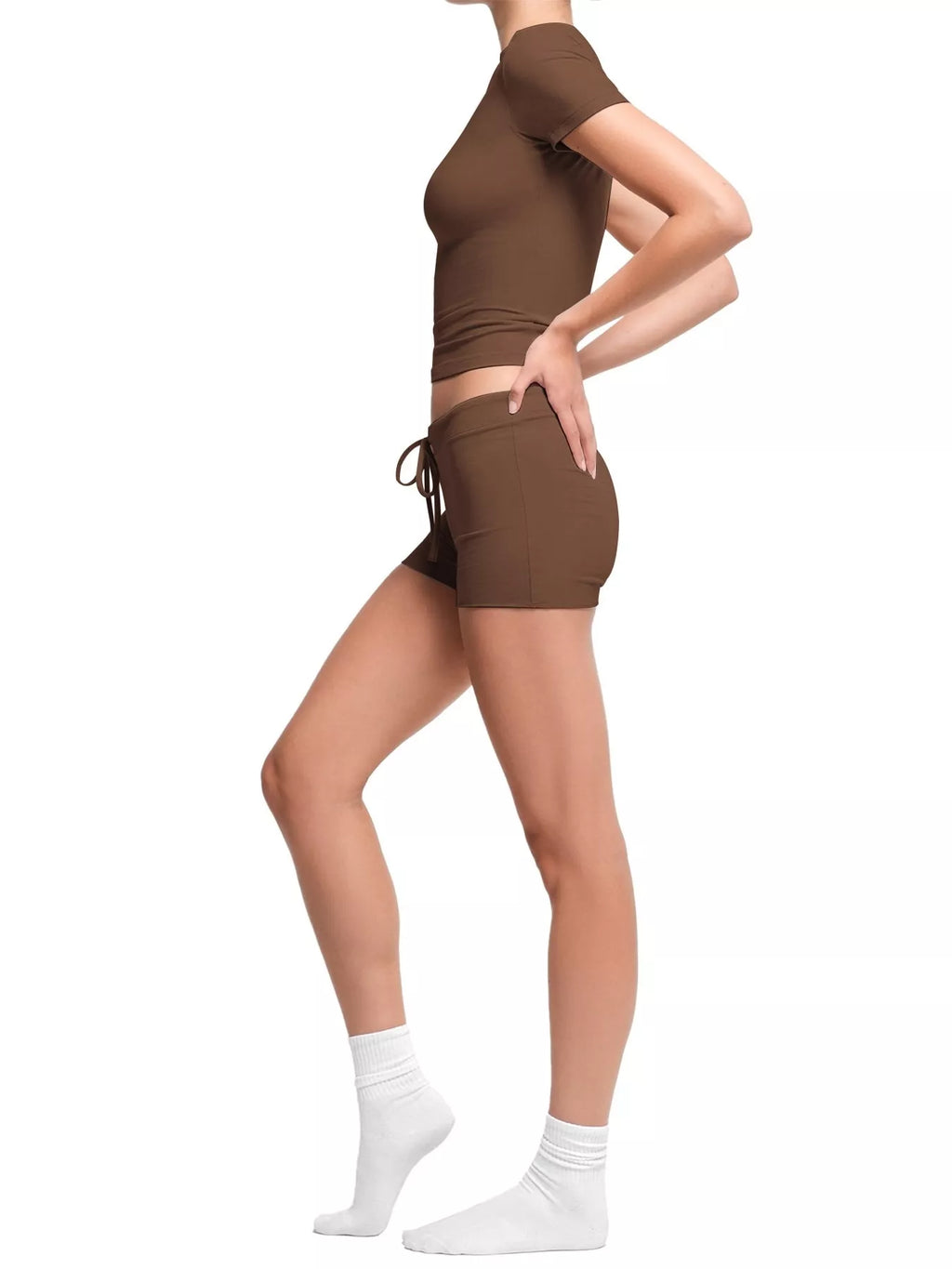Mock Neck Crop Top and Drawstring Shorts Set - Lilixa.store