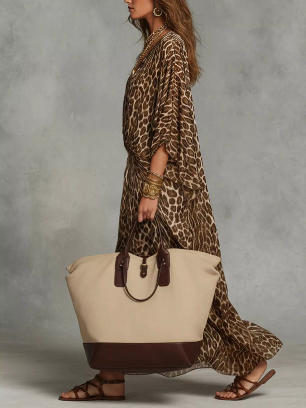 Leopard Print V-Neck Maxi Dress - Lilixa.store